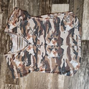 Nu Label Skull Camo Short Sleeve Distressed Stretchy Shirt Women's Large Top